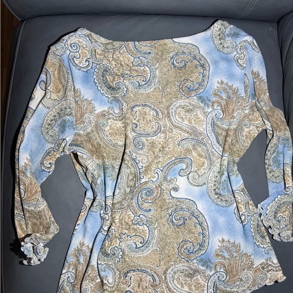 I.N. Studio Blue and Tan Paisley Long Sleeve Top - Picture 4 of 5